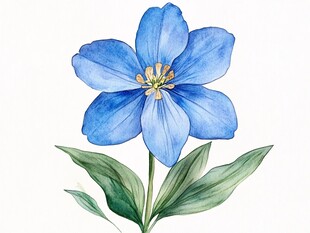蓝色水彩花卉插画