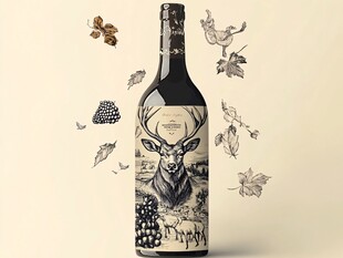 鹿头图案葡萄酒瓶设计