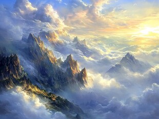 云海中的壮丽高山景观