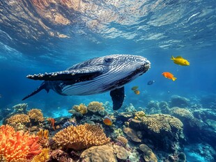 深海鲸鱼与缤纷珊瑚景观