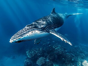 深海中遨游的庞大座头鲸