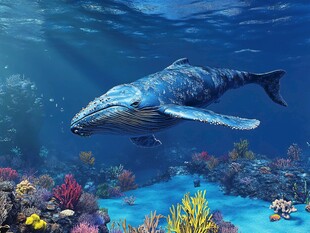 深海蓝鲸与缤纷珊瑚世界