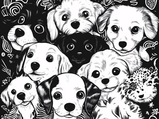 可爱萌宠狗狗黑白插画