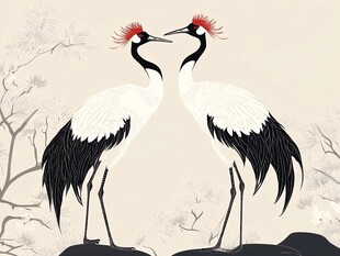双鹤相依图