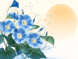 朝阳下的蓝色牵牛花绽放