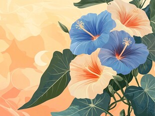 蓝粉花朵插画 清新自然风