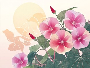 粉色牵牛花与朦胧日光图