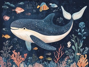 梦幻海底鲸鱼与多彩鱼群