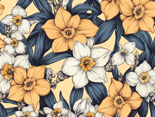 水仙花卉图案的精美插画
