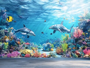 梦幻海底世界 海豚与珊瑚