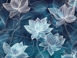 梦幻蓝调莲花无缝背景图