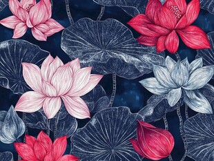 手绘荷花荷叶图案背景