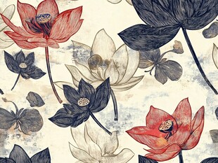 中式水墨荷花花卉图案