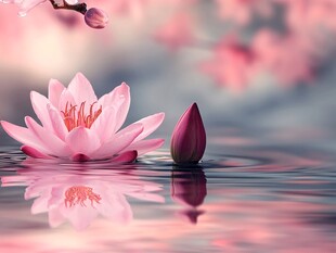 粉色睡莲绽放于水面