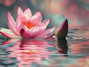粉色睡莲绽放于水面