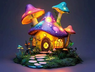 梦幻蘑菇小屋奇幻童话风