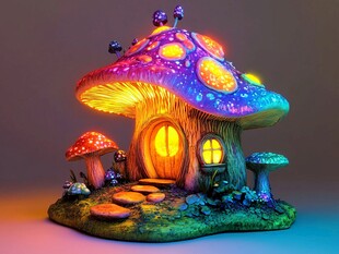 梦幻蘑菇小屋童话风摆件