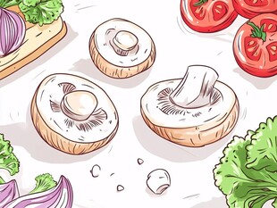 新鲜蔬菜与切片蘑菇插画