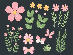 可爱花卉蝴蝶装饰元素