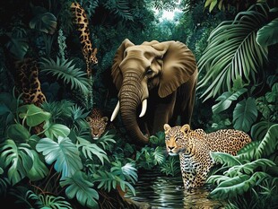 丛林中的野生动物聚会