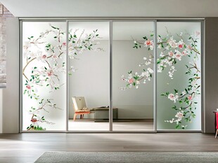 中式花鸟玻璃移门设计