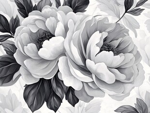 黑白花卉图案 优雅牡丹花
