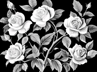 黑白玫瑰花卉精致图案