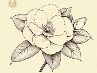 手绘山茶花插画