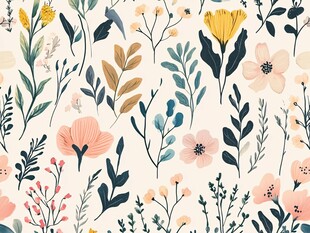 清新手绘花卉无缝图案
