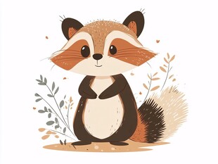 可爱小浣熊的萌趣插画