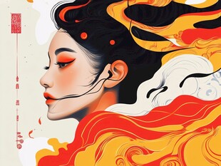 国风女子 火焰环绕的魅力