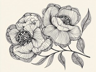 黑白手绘花卉图案