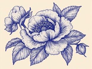 复古风蓝调花卉手绘图案