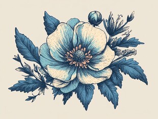 蓝色花卉插画