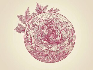 复古风圆形花卉艺术图案