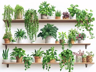 多层花架上的多样绿植