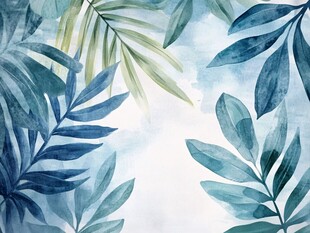 蓝绿水彩风热带植物叶片