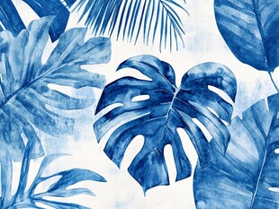 蓝调热带植物水彩图案