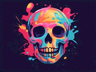 彩色泼墨风格骷髅头图案