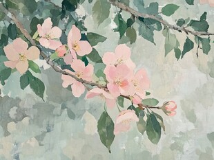 粉色花枝水彩画艺术图景