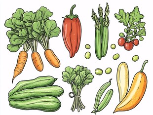 多彩手绘新鲜蔬菜集合