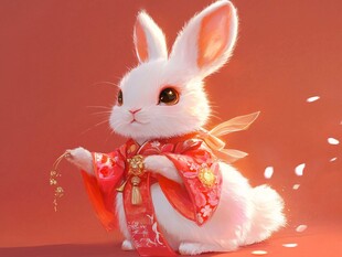 可爱白兔着华服迎新春