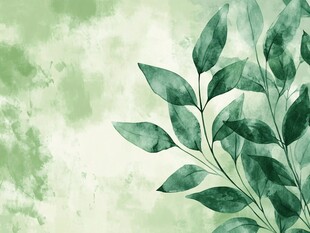 清新绿叶水彩风背景图