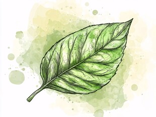 手绘水彩风格的绿色叶片