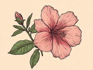 手绘粉色扶桑花插画