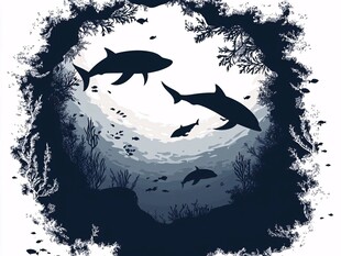 海洋中的鲨鱼剪影景观