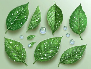 带水珠的清新绿叶