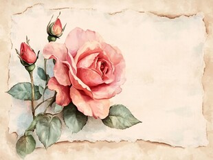 复古纸上的娇艳粉色玫瑰