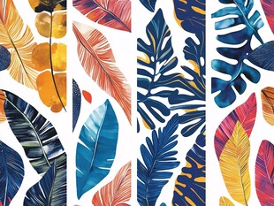 热带多彩叶片无缝图案