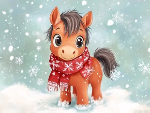 雪地中的可爱小马驹